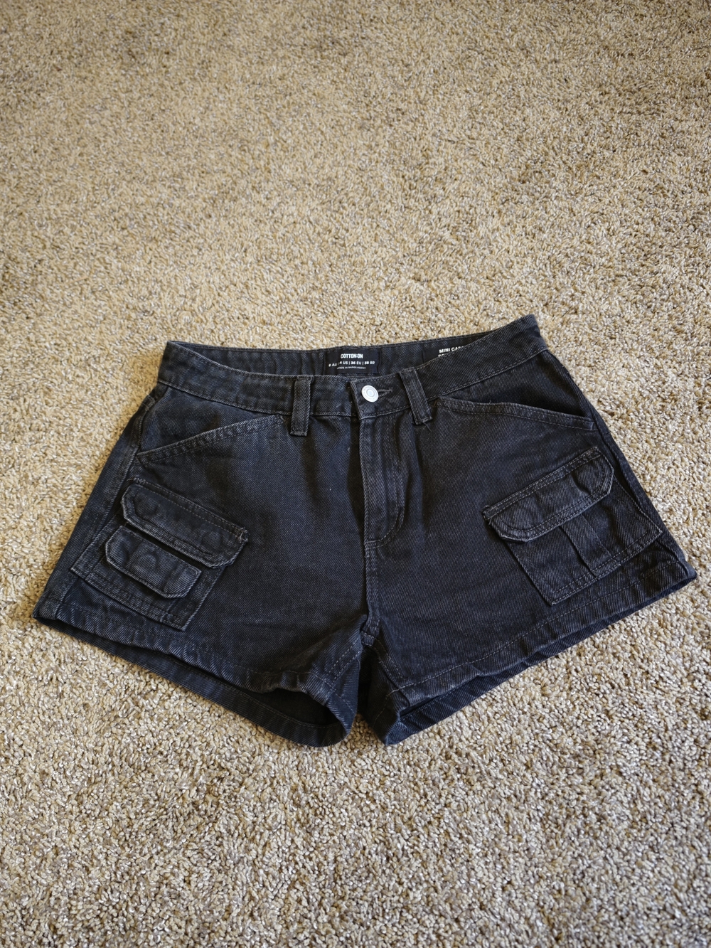 Cotton On Black Cargo Denim Shorts